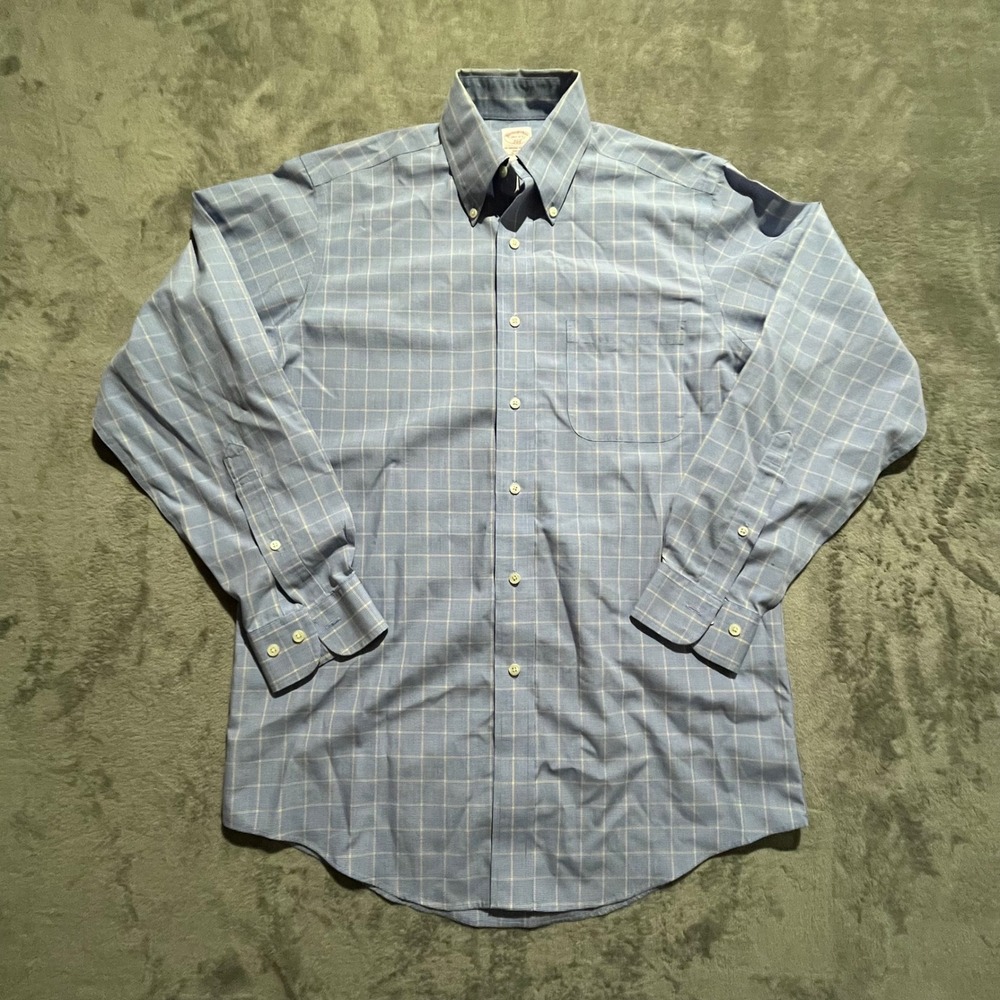 Brooks Brothers Button Down Shirt Mens 14.5 32/33 Blue Check Non-Iron 346